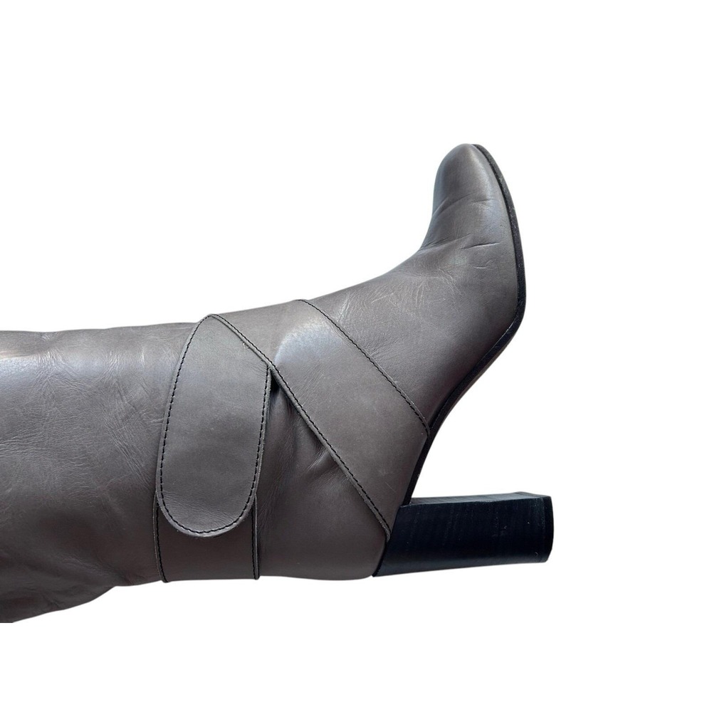 TIBI Tall Taupe Gray Brown Italy Buttery Soft Leather Boot 8 Ankle Harness Boho - Picture 2 of 12
